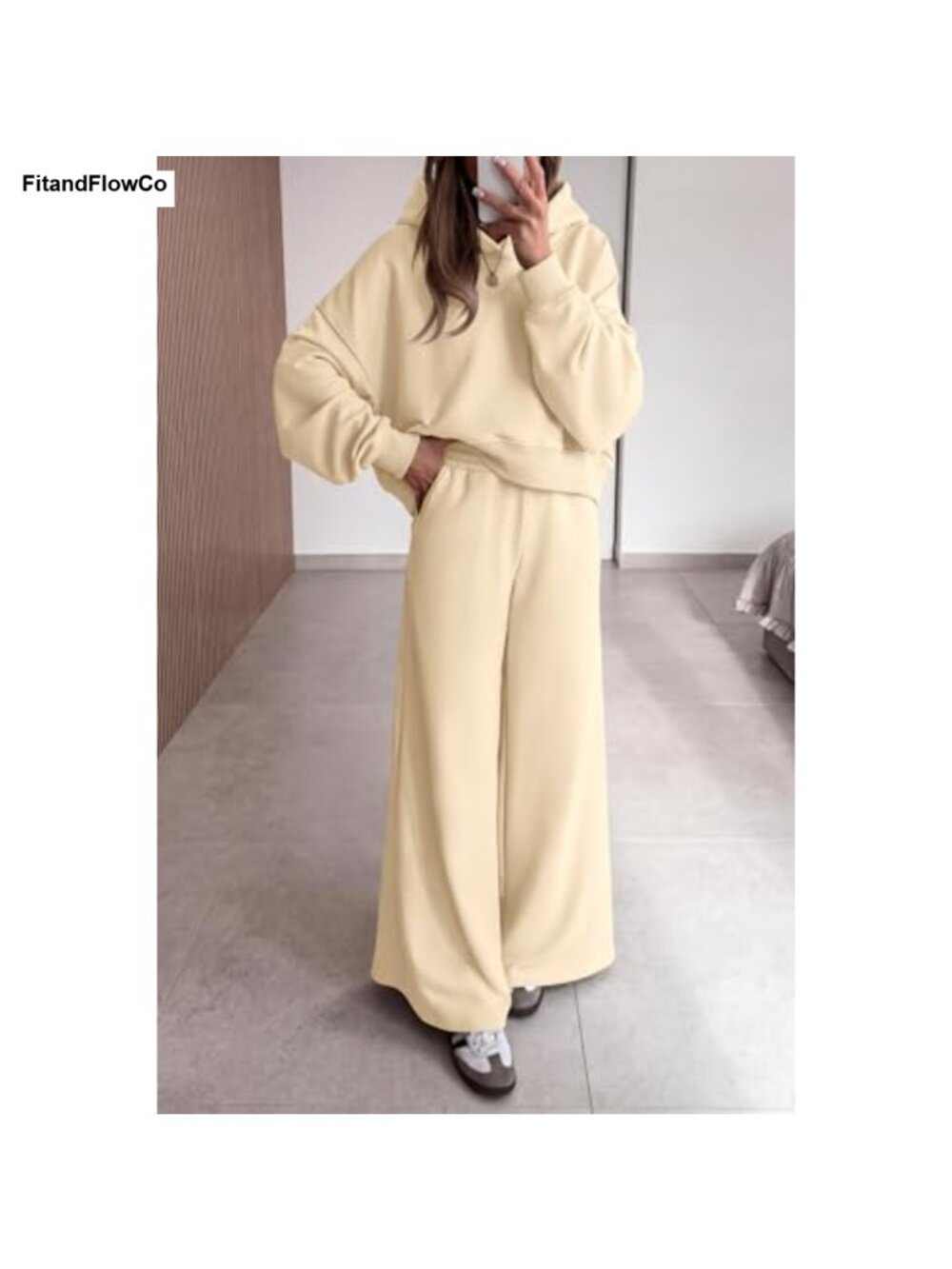2 Piece Sweatsuit Set Hoodie Wide Leg Sweatpants Cotton Blend - Picture 2 of 6
